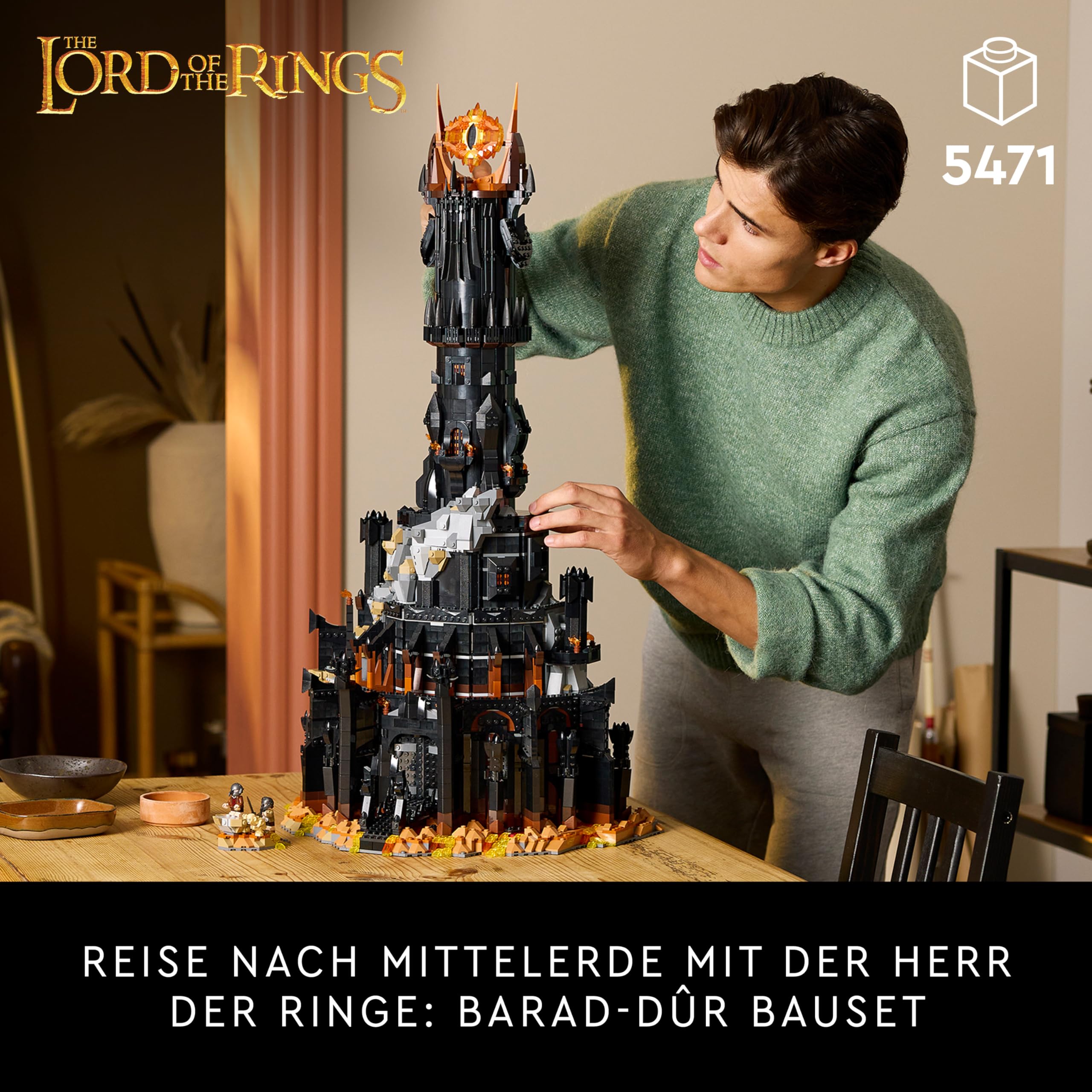 LEGO Icons Der Herr der Ringe: Barad-dûr, Bauset für Erwachsene mit den Minifiguren Sauron, Gothmog, Ork, Frodo, Sam und Gollum, Erinnerungsstück zum Film, Sammlerstück für Fans 10333