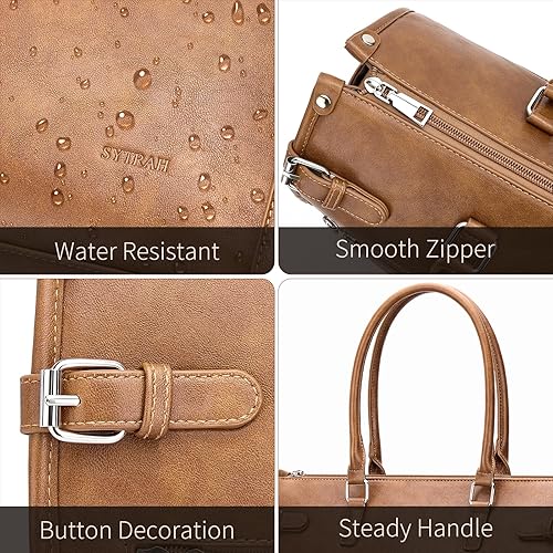 Miniatura 8 de Bolsa de mano para computadora portátil para mujer, maletín para laptop, bolsas de trabajo para computadora de 15.6 pulgadas con bolso Marrón,Marrón