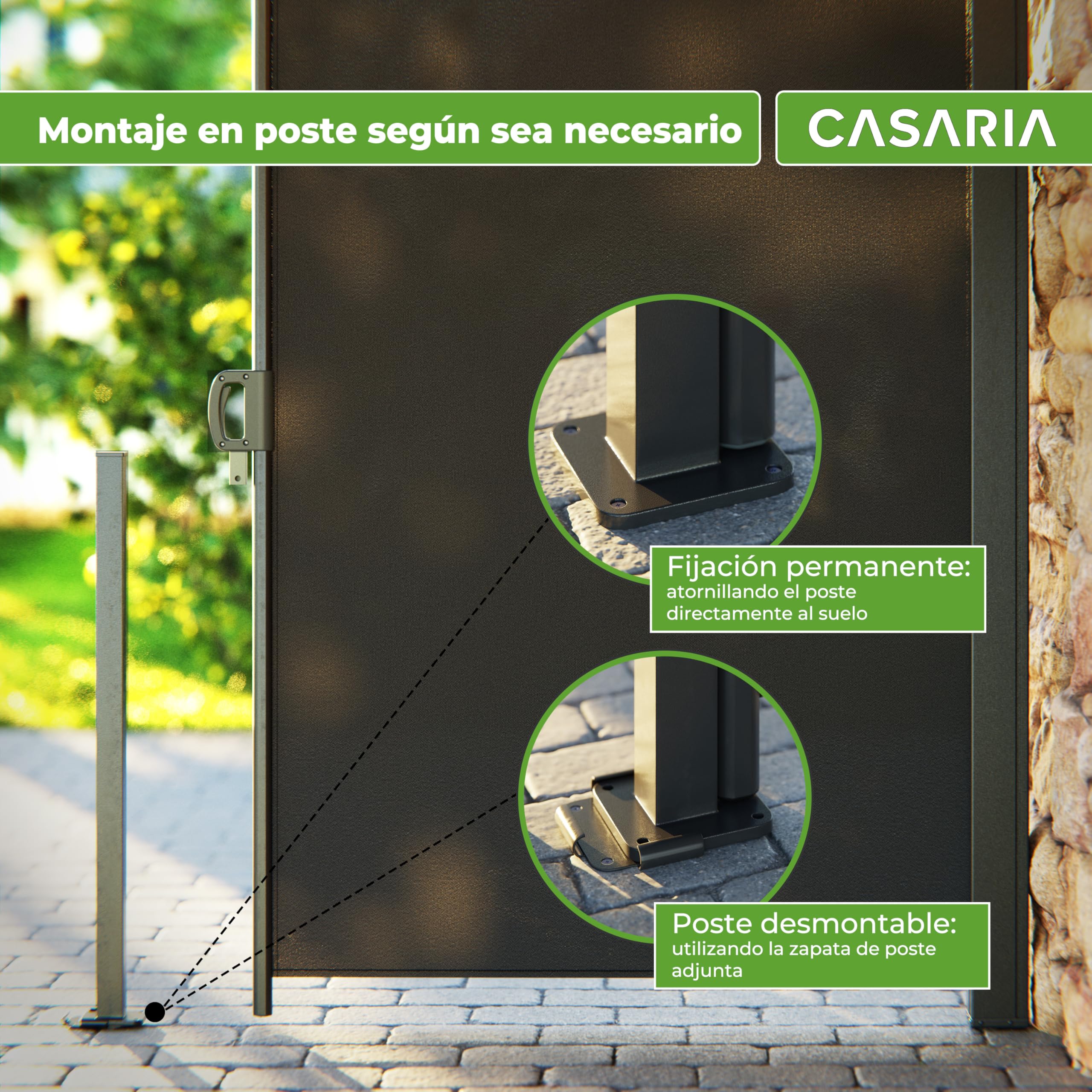 CASARIA Toldo Lateral Retráctil 180x300cm Pantalla Privacidad UV30+ | Poliéster 180g/m², Revestimiento PU, Repelente Agua, Resistente Viento, Función Bloqueo, Soporte Ajustable, Opaco, Exterior