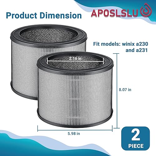 Miniatura 2 de Filtro de repuesto Hepa O 1712-0100-00 (paquete de 2). Accesorios compatibles con purificadores de aire Winix A230 y Winix A231. APOSLSLU Frescura y