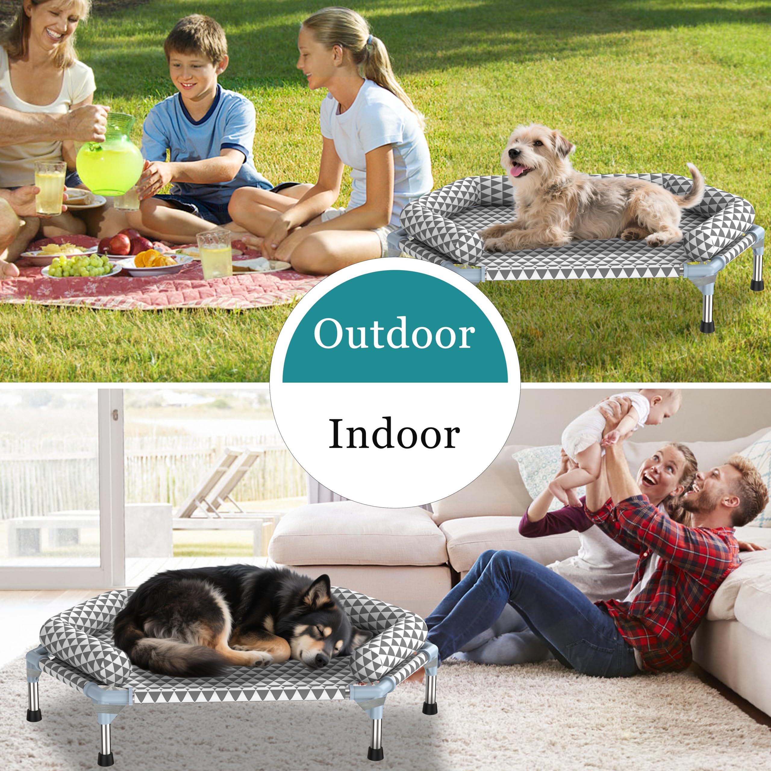 Cama ortopédica para Perros medianos, Cojines extraíbles y Funda limpiable, Cama elevada de Exterior para Perros, fácil de Montar, hasta 45,3 kg, M
