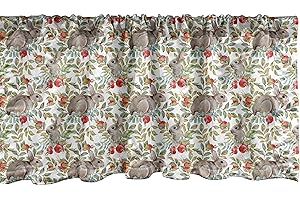 Ambesonne Bunny Easter Valance: Dog Rose & Rabbits Beige-Red 54"x18"