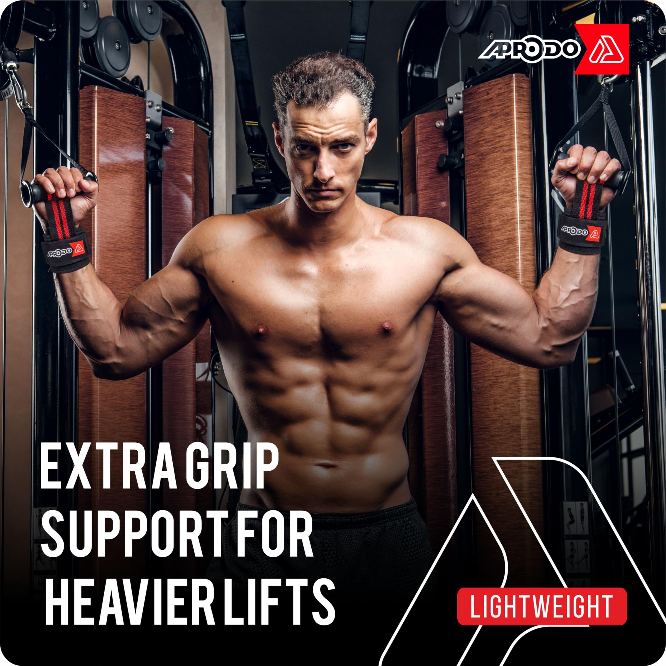 Aprodo Power Weight Lifting Cotton Bar Straps with Wrist Support Wraps, Gym Workout, Bodybuilding, Powerlifting, Strength Training for Men and Women (Black and Red) 1