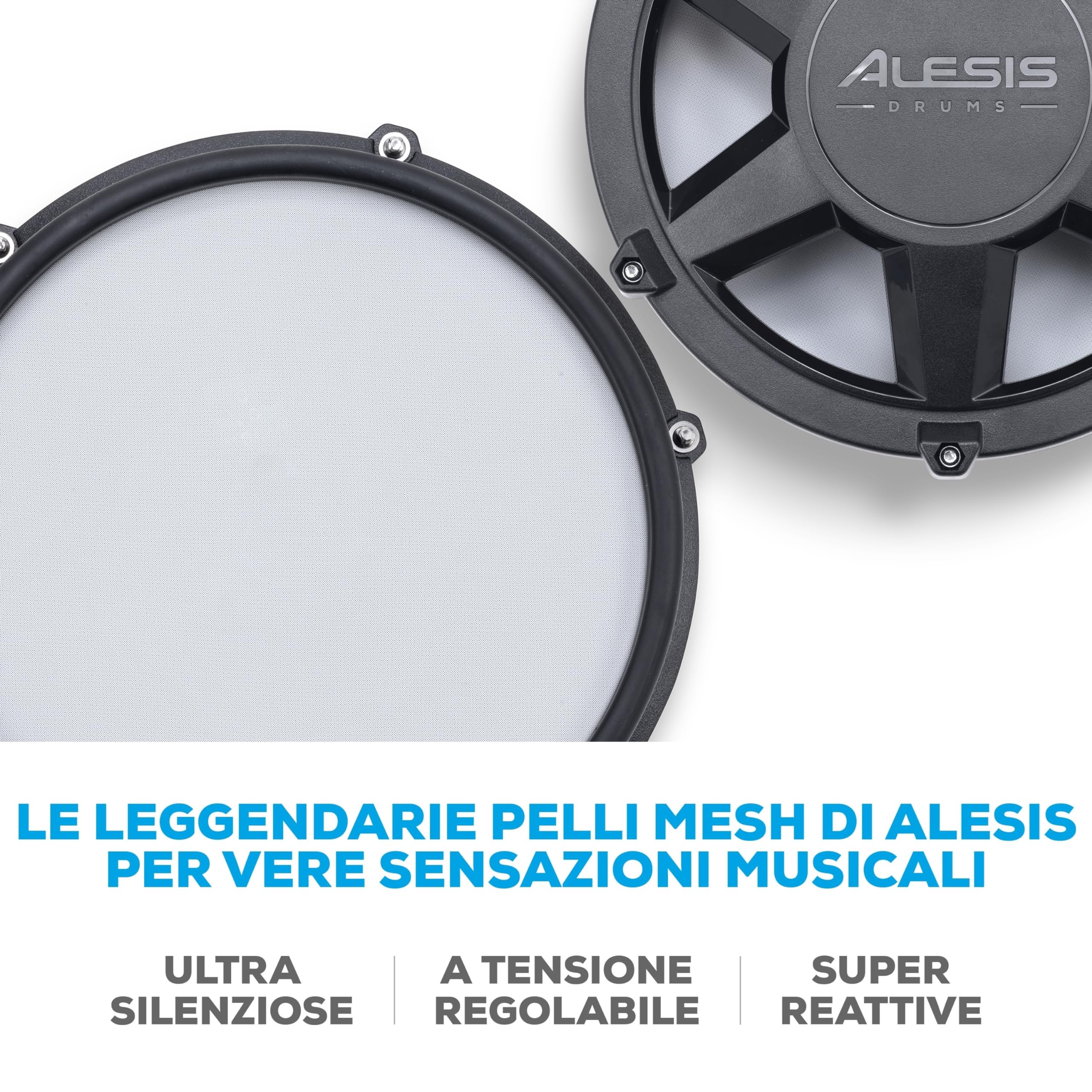 Alesis Nitro Max Batteria Elettronica a 10 pezzi con Pelli Mesh Silenziose, Rullante a Doppia Zona da 10", Bluetooth, 440+ Suoni Autentici, Drumeo, USB Midi, Pedale Grancassa, Sgabello e Cuffie