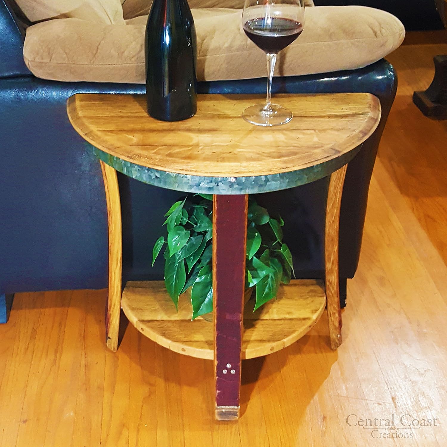 Half Moon Sofa End Table - Wine Barrel Handcrafted Wine Barrel Furniture