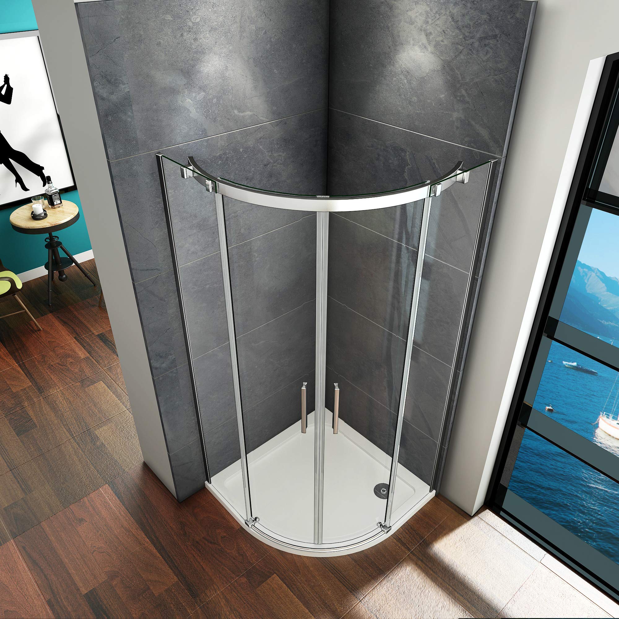 Eckeinstieg Duschkabine 90x90x195cm – Viertelkreis Duschabtrennung Mit 6mm Sicherheitsklarglas, Aluminiumrahmen