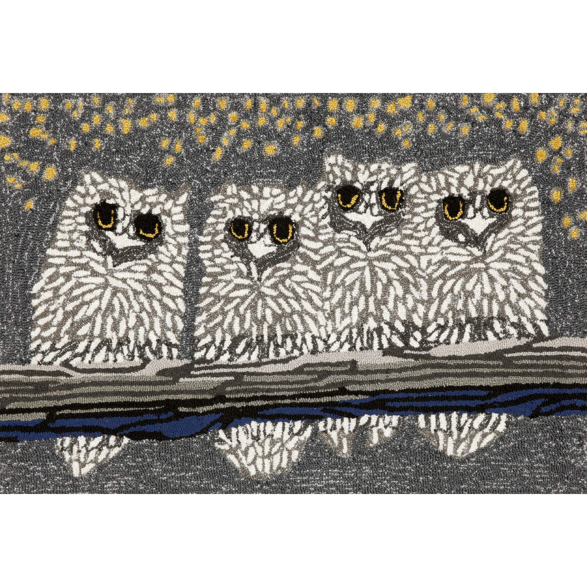 Liora Manne Frontporch Indoor Outdoor Rug - Novelty Design, Hand Hooked, Weather Resistant, UV Stabilized, Foyers, Porches, Patios & Decks, Owls, 2' x 3'
