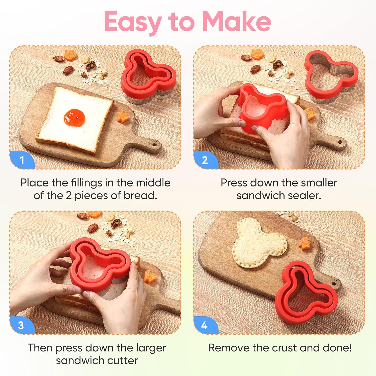 Sandwich Cutter and Sealer with Storage Case, Sandwich Maker, 24 Pcs Crustless Sandwich Cutters for Kids Lunch & Bento Box Accessories, Decruster Sandwich Maker Bread Cookie Cutters for Kids
