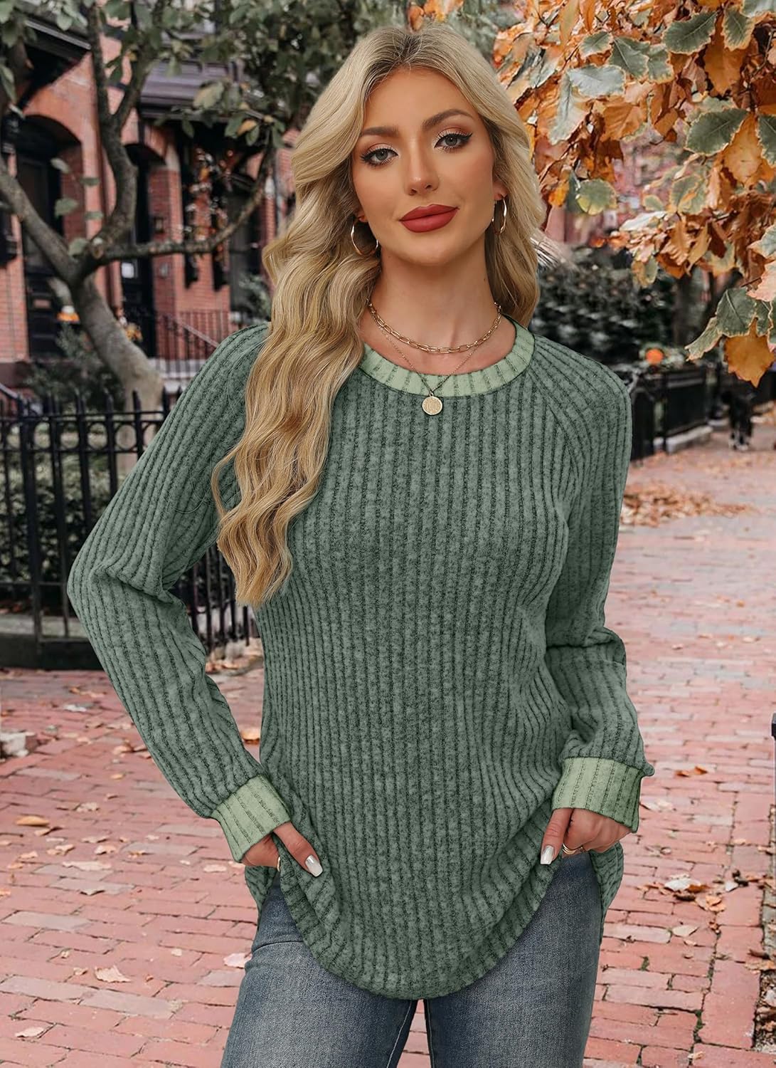 WIHOLL Long Sleeve Shirts for Women Lightweight Sweaters Fall Outfits 2026 Color Block Winter Clothing Dressy Casual Soft - Image 3