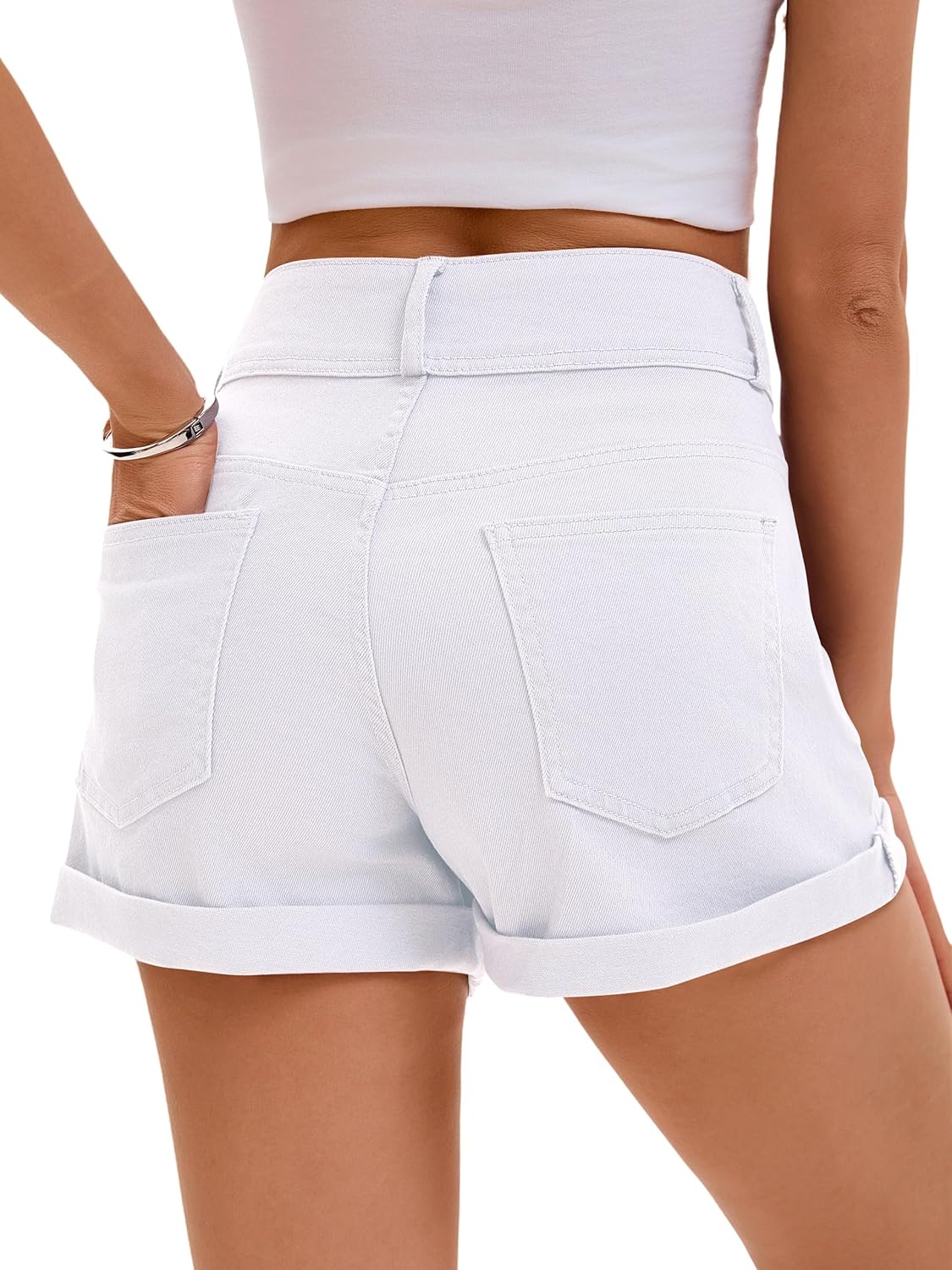 Women Mid Rise Ripped Jean Shorts Casual Stretchy Denim Shorts Frayed Raw Hem - Image 2