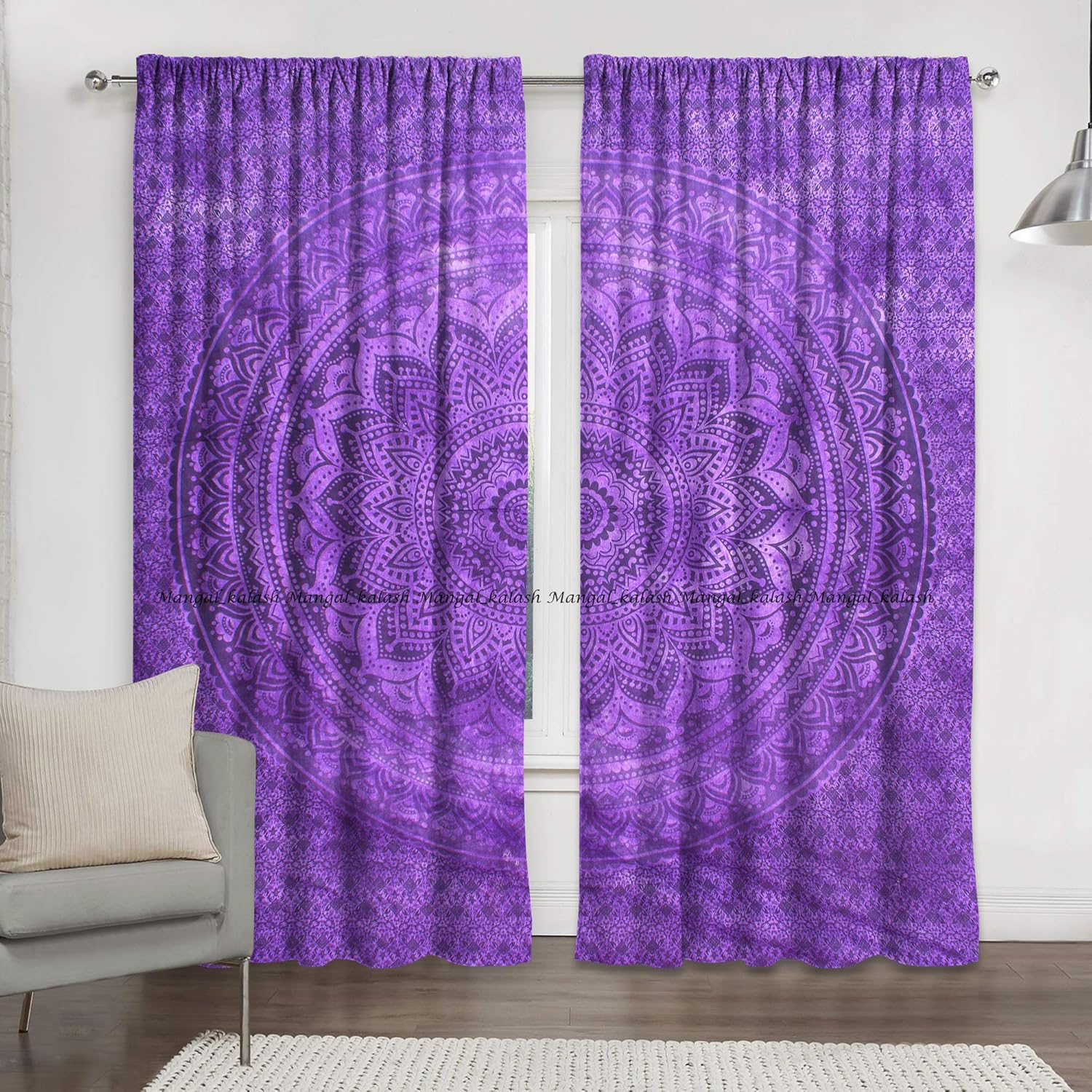 Indian purpal tie dye tapestry door curtain 2 Panel Set