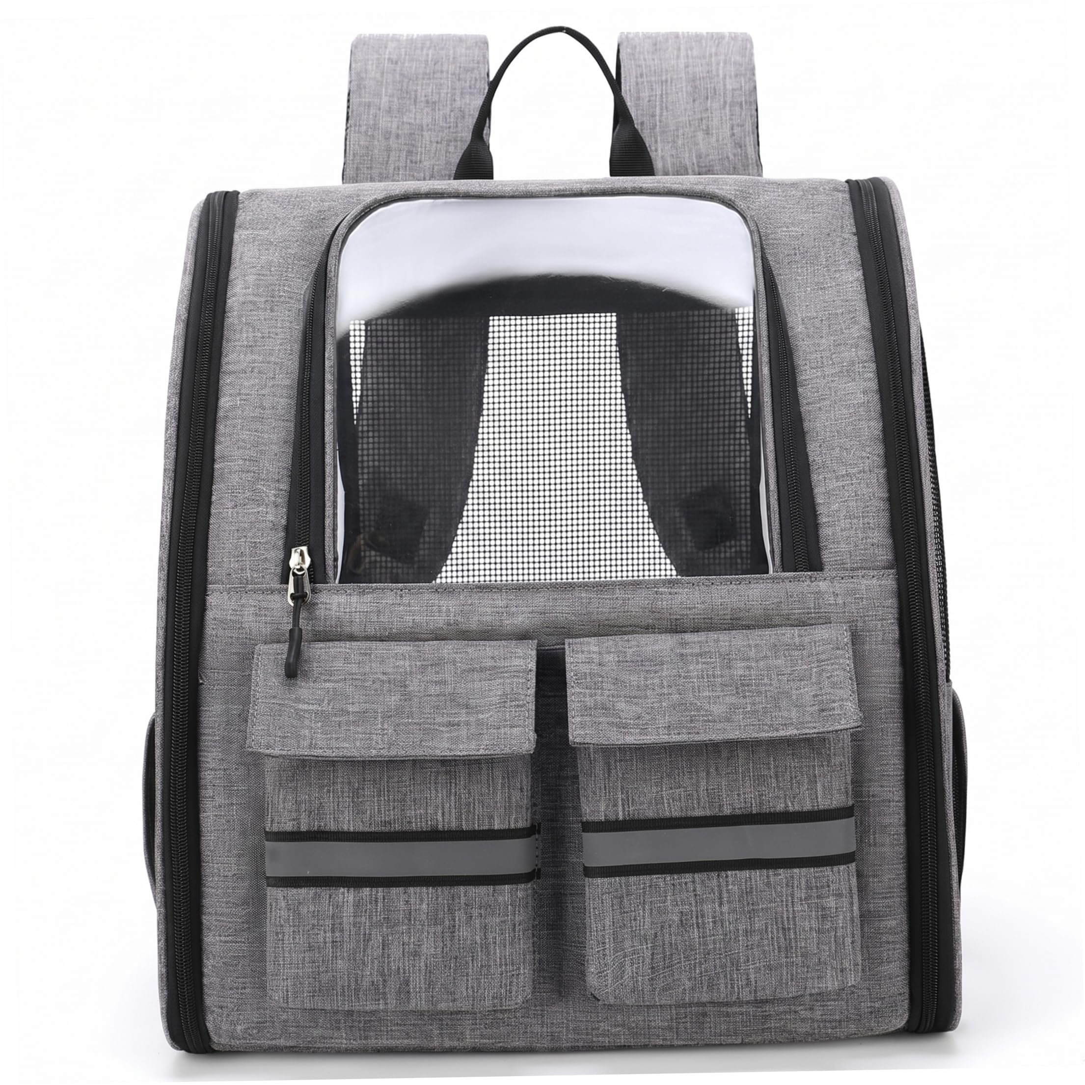 Sac à dos de transport pour chat pliable avec roues et maille aérée gris