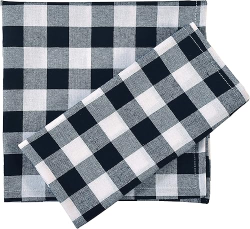 Miniatura 7 de Servilletas de cena, uso diario, calidad premium, 100% algodón, a cuadros, juego de 12, tamaño 20 x 20 pulgadas, servilletas de tela de gran tamaño