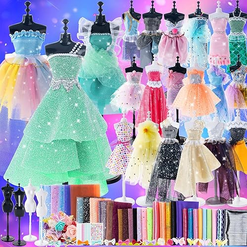 Más de 1000 piezas de kits de diseño de moda para niñas, kit de costura con 4 maniquíes, kit de manualidades y manualidades, juego de ropa de