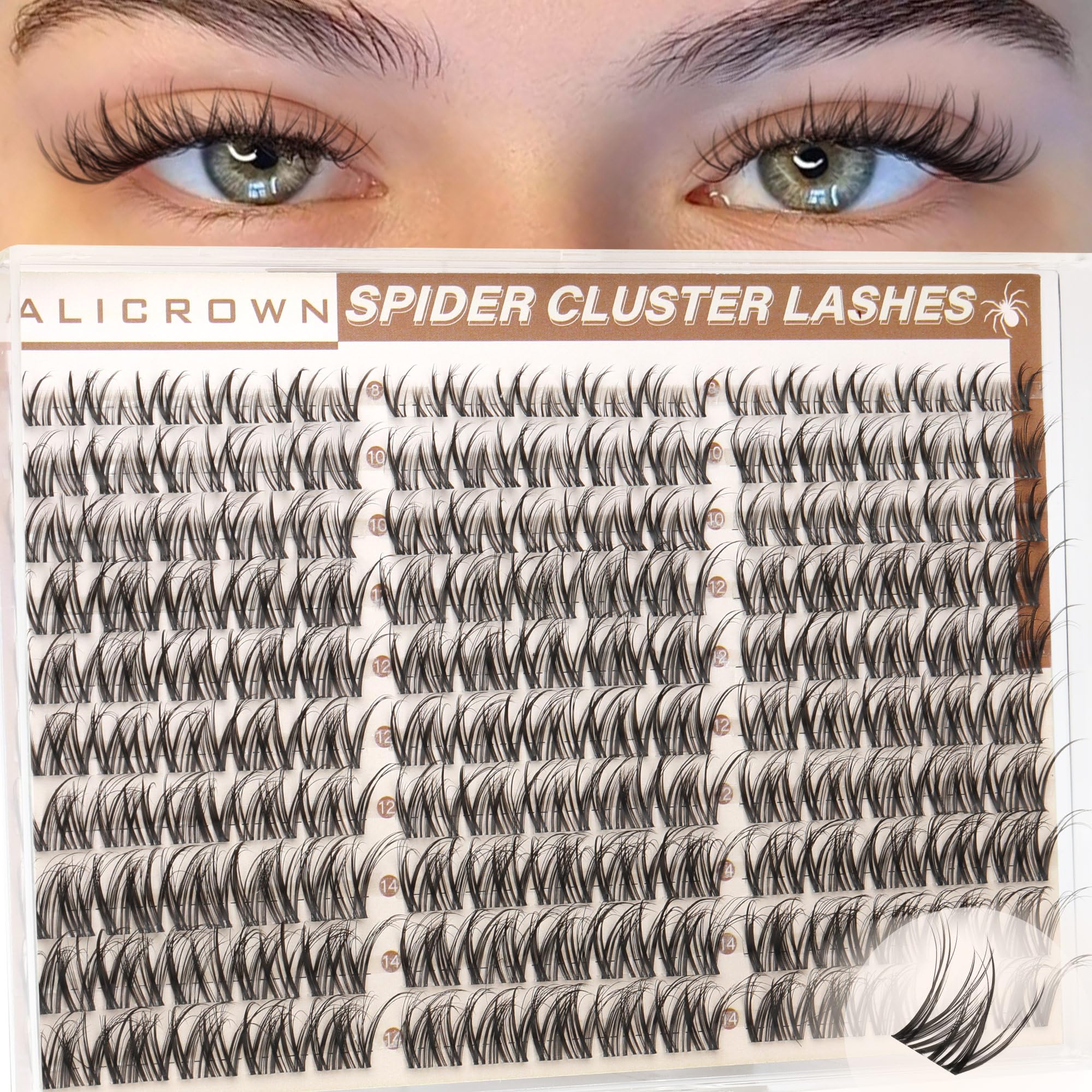 Spider Lashes Clusters Natural Eyelash Clusters 8-14mm Wispy Breeze Lash Clusters Eyelash Extensions Short Lash Extensions 150Pcs Spider Cluster Lashes with Invisible Band CC-Curly - 2