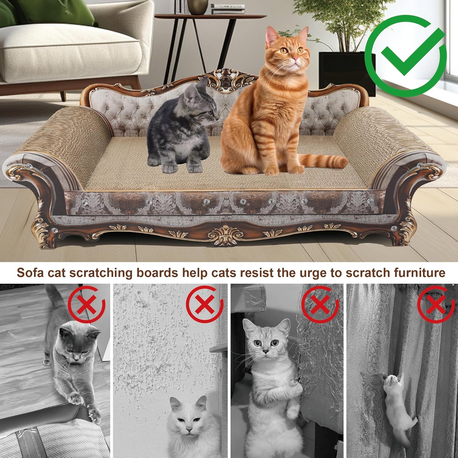 review Sofa Shaped Cat Scratching Couch,Thick Cat Scratching Cardboard,Cat Lounge Bed for Indoor Cat Rest&Play,Cat Sofa Scratcher Pad (39.4