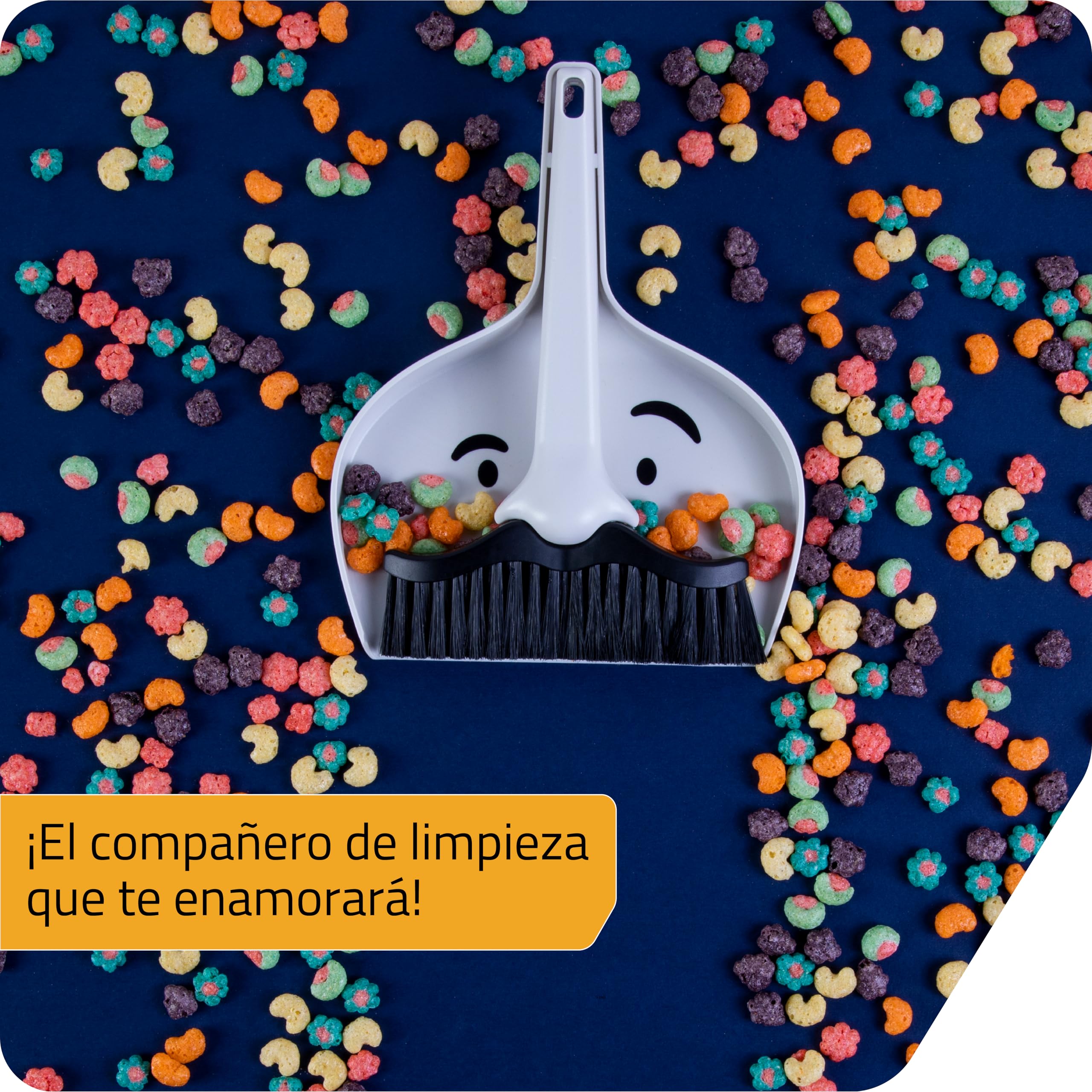 Peleg Design Dustache – Set de Recogedor y Cepillo con Estilo Bigote - Compacto y Portátil para Mesas, Escritorios, Coches, Mascotas y Niños