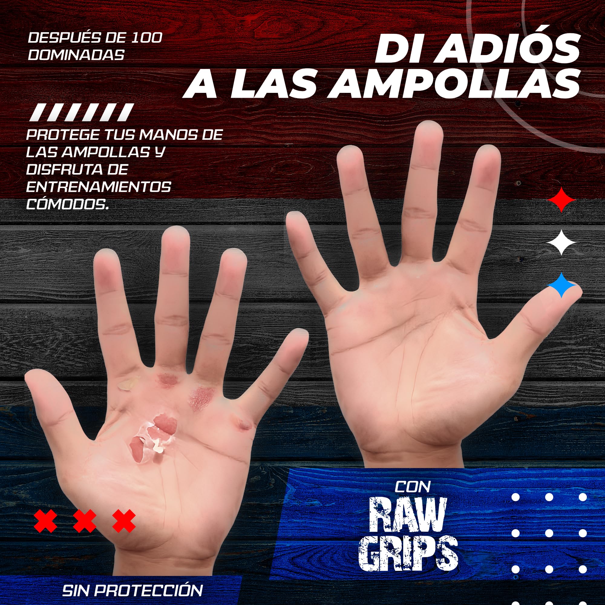JerkFit Raw Grips Agarre de Cuero 2 Dedos para Gimnasia Cross Training Protección de Palmas Levantamiento de Pesas