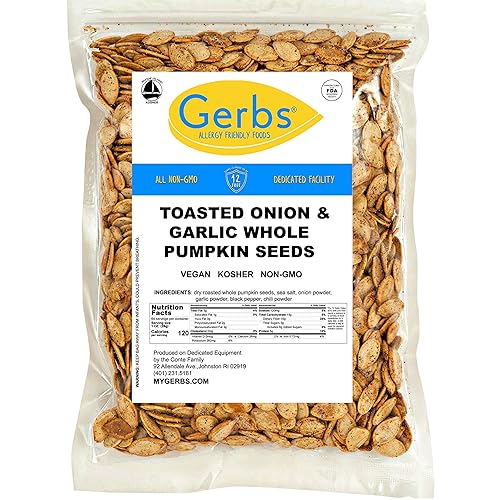 Miniatura 7 de GERBS Semillas enteras de calabaza tostadas con cebolla y ajo 1.8 kg  Lote pequeño tostado, con cáscara, bolsa resellable  Crujiente audaz y sabroso