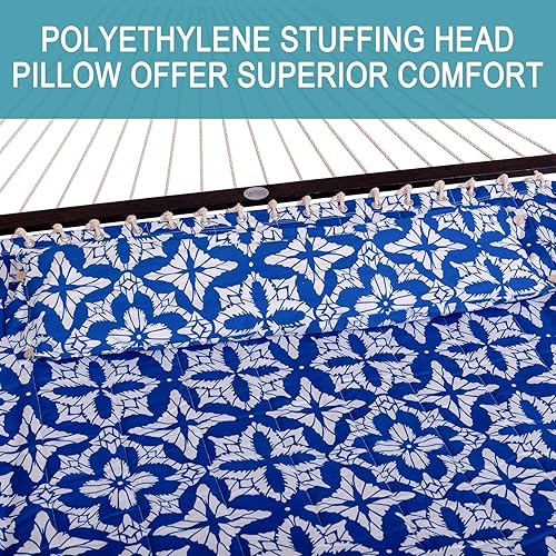 Miniatura 3 de Lazy Daze Hammocks Hamaca de tela acolchada de 12 pies con almohada suave, hamaca doble para árboles para 2 personas con barra separadora para patio