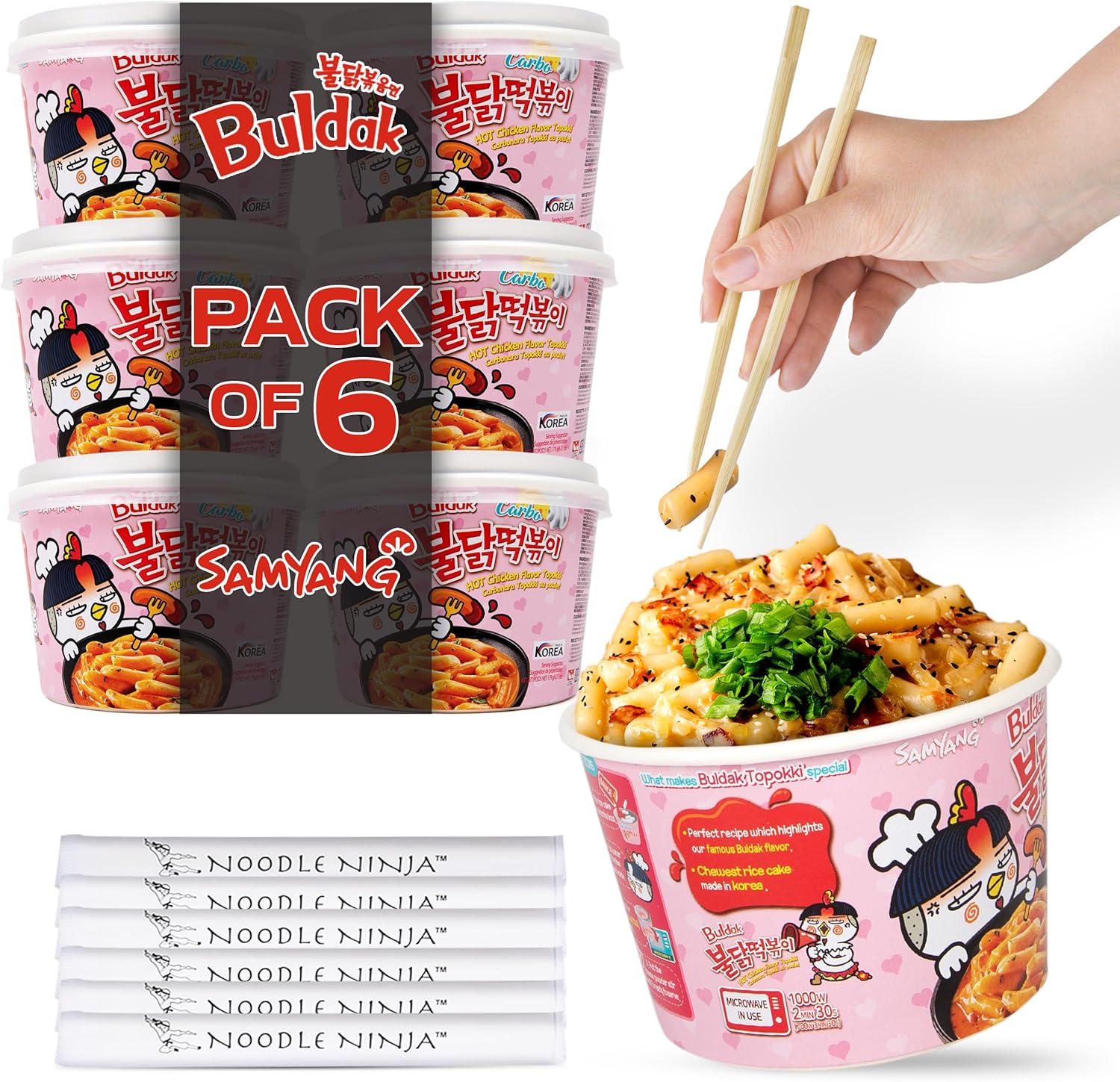 NOODLE NINJA Samyang Buldak Tteokbokki Rice Cake 6 Packs Delicious