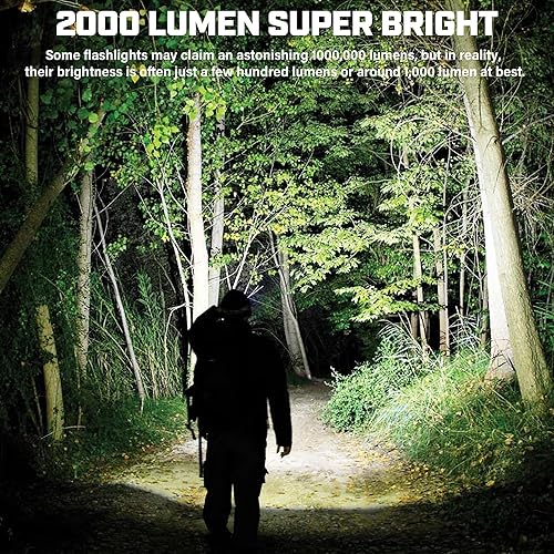 Miniatura 3 de Linternas recargables de alto lúmenes, 2000 lúmenes, linterna súper brillante, 5 modos de mano potentes USB C de emergencia LED de emergencia luces