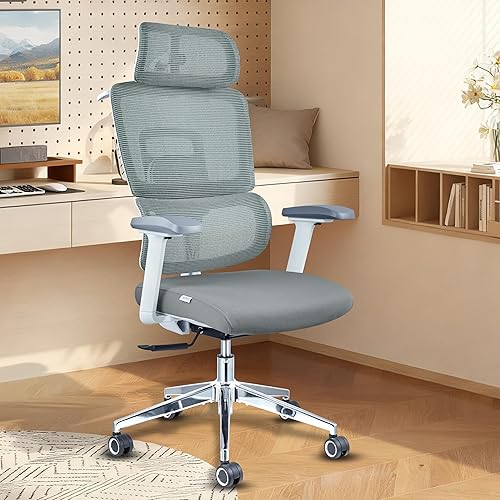 Silla de oficina ergonómica grande y alta, silla de computadora de malla con respaldo doble con brazos ajustables 3D y soporte lumbar, asiento extra