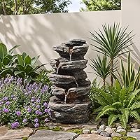 Anunweldo 19.7" 5-Tier Cascading Outdoor Water Fountain with LED Lights - Patio, Yard, Backyard Décor