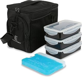 Evolutionize Meal Prep - Bolsa térmica para el almuerzo con aislamiento (3 comidas, color negro)