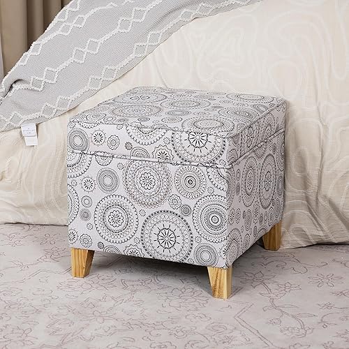 Miniatura 73 de Adeco Taburete de almacenamiento con diseño de escritura de tela, tapa con bisagras, patas de madera maciza, otomanas de 18 pulgadas de altura y 3D