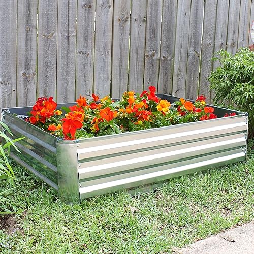 Miniatura 175 de Sunnydaze Cama de jardín de metal elevada de 11.75 pulgadas de alto, cama de jardín elevada galvanizada para exteriores para verduras y flores