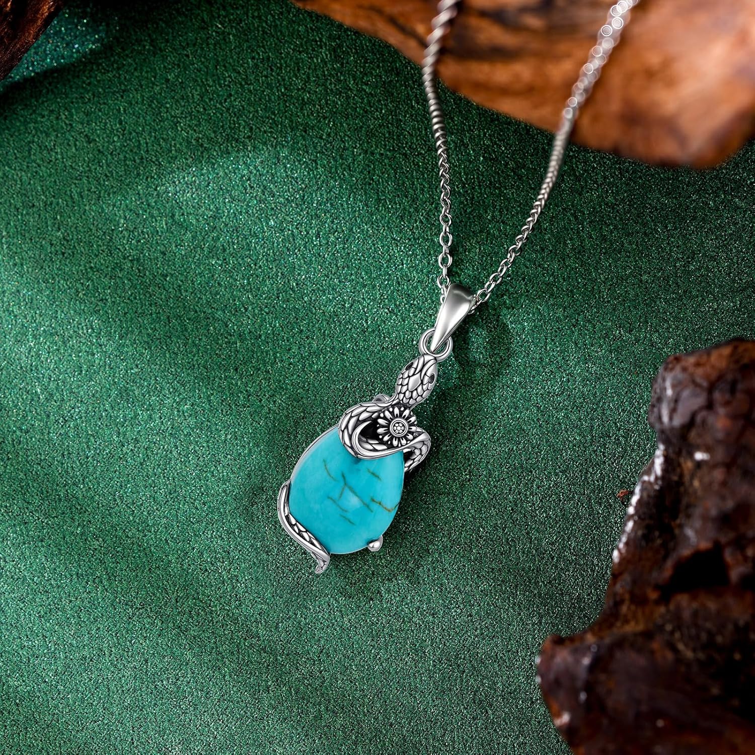 Genuine Turquoise Necklace 925 Sterling Silver Turquoise Snake Necklace Vintage Nature Gemstone Western Jewelry for Women - Image 2