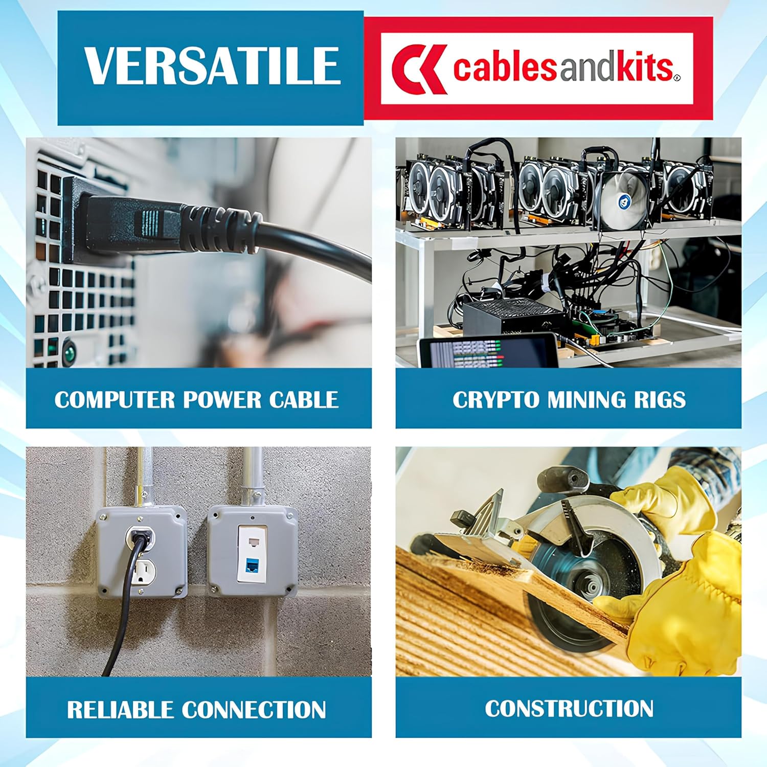 CablesAndKits - Heavy Duty AC Power Cord 20ft (6m) - 3 Prong Replacement Power Cord, 15A/125V,14 AWG, NEMA 5-15P to IEC-60320-C13-3 Conductor AC Cable for PC, Monitor, and Workstation Devices