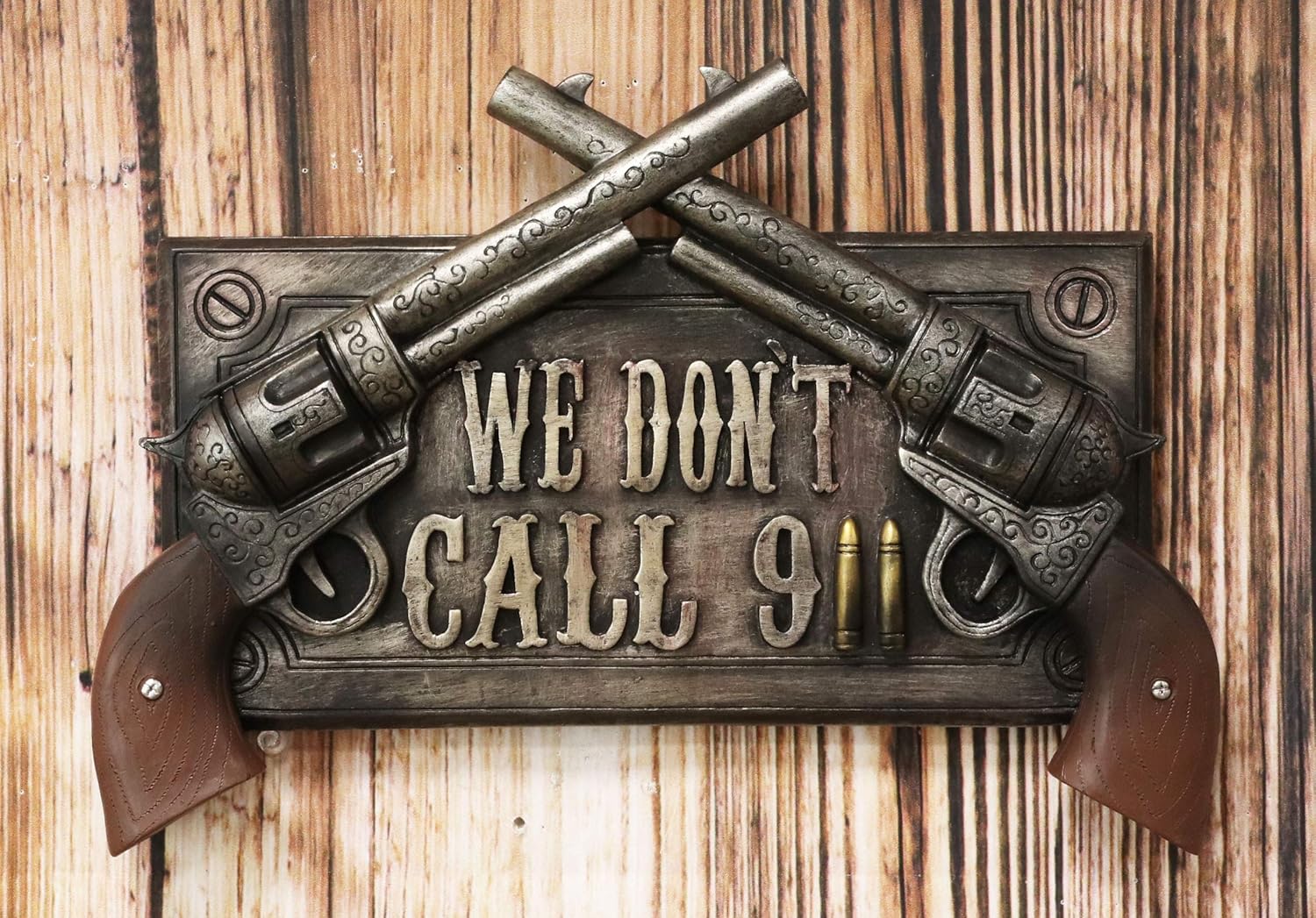Ebros Gift No Warning For Trespassers Wild West Dual Six Shooter Guns With Bullets Wall Art Sign Plaque Rustic Western Two Pistols Wall Decor 3D Figurine