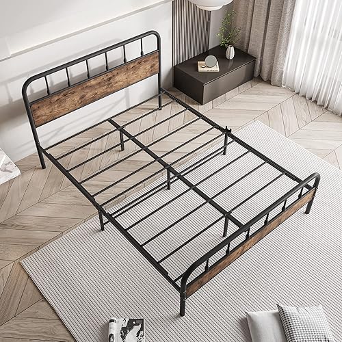 Miniatura 14 de Base de cama de metal con listones de acero resistente, tablero de mesa y estribo, no necesita somier, fácil montaje para sala de estar (individual,