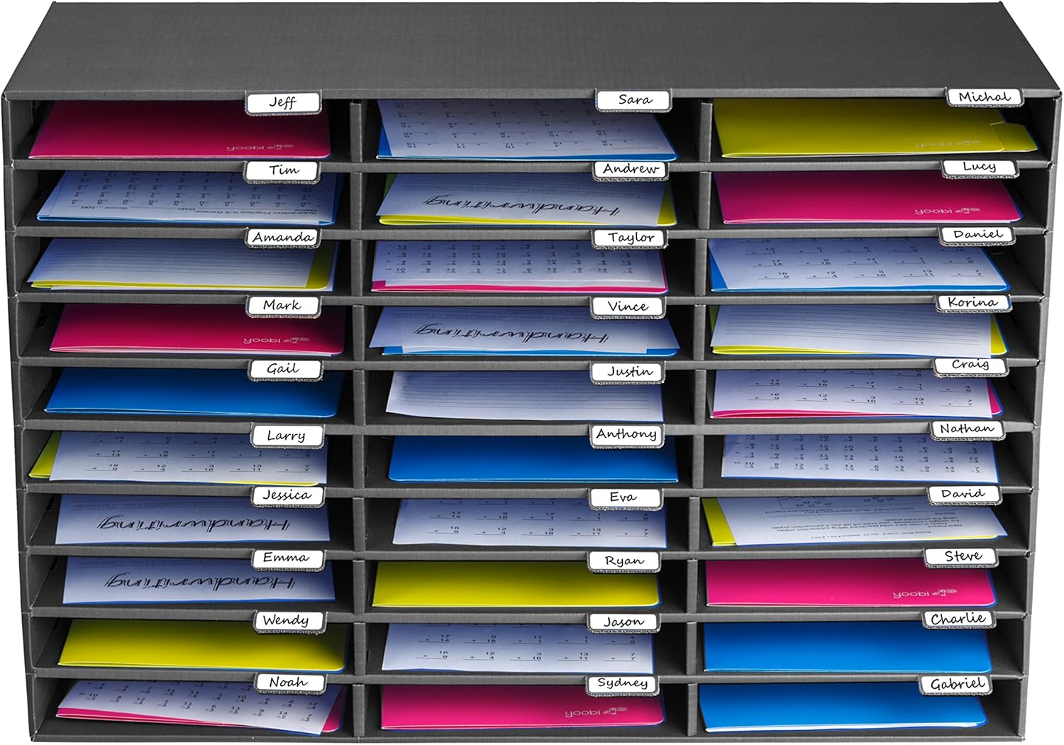 Adir File Sorter Literature Organizer - Mail Vinyl Craft Paper Storage Holder Corrugated Cardboard for Office, Classrooms, and Mailrooms Organization (30 Slots, Black) : Office Products