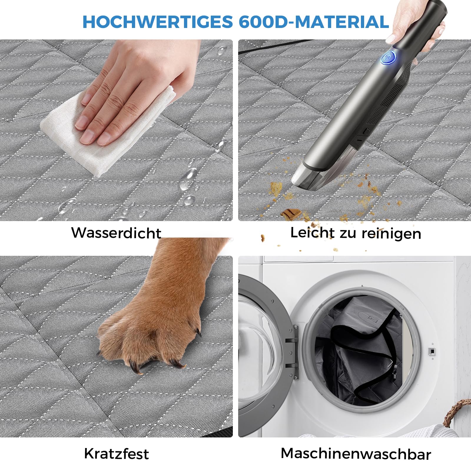 Protector Coche Perros Asiento Trasero, Impermeable, Resistente a Los Arañazos, Asiento Trasero para Perro, con 8 Paneles de Madera Dura, para la Mayoría de Coches, Gris