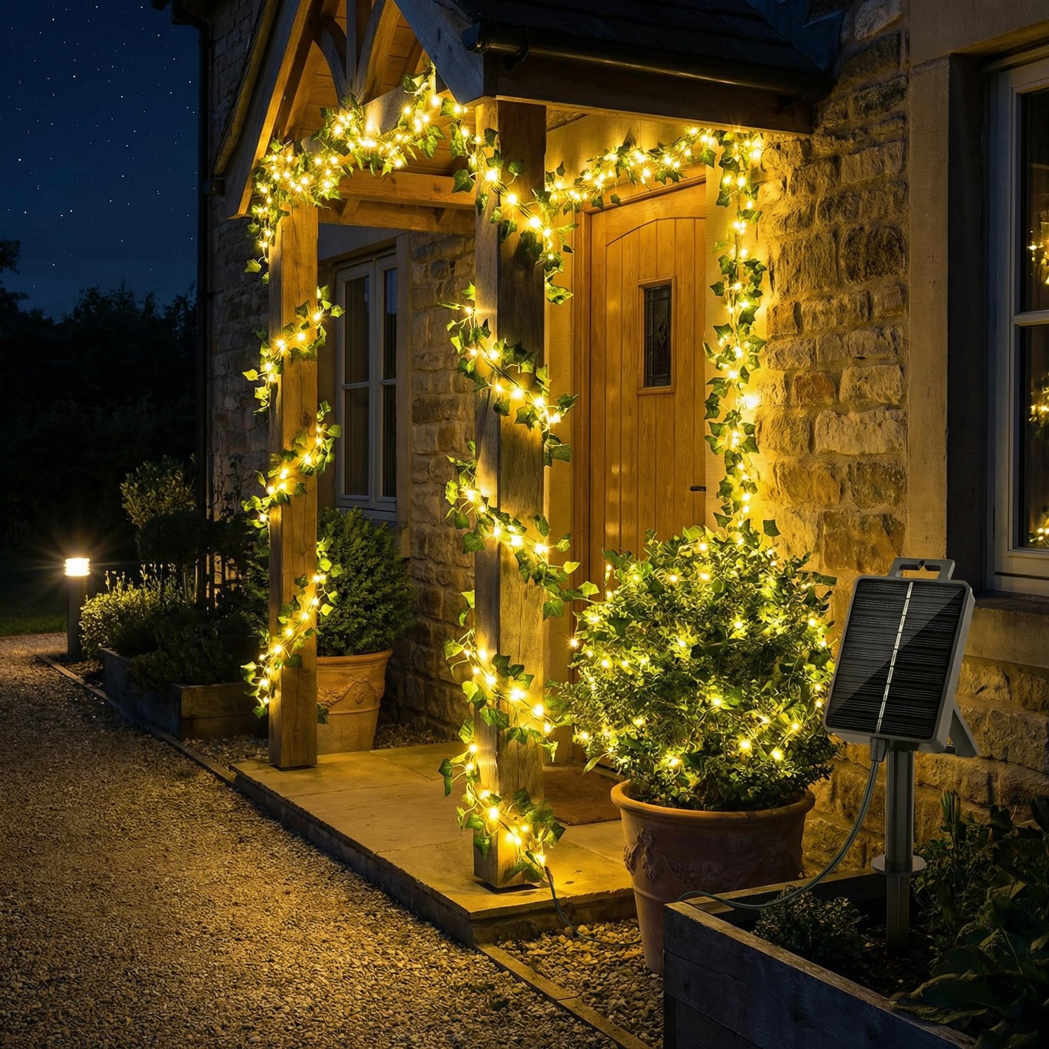 BG9D Solar Lichterkette Außen,10M 80LED Solar Efeu Lichterkette mit 8 Modi IP67 Wetterfest Solar Lichterkette Aussen für Gärten Balkon Terrasse Zaun Zimmer Deko