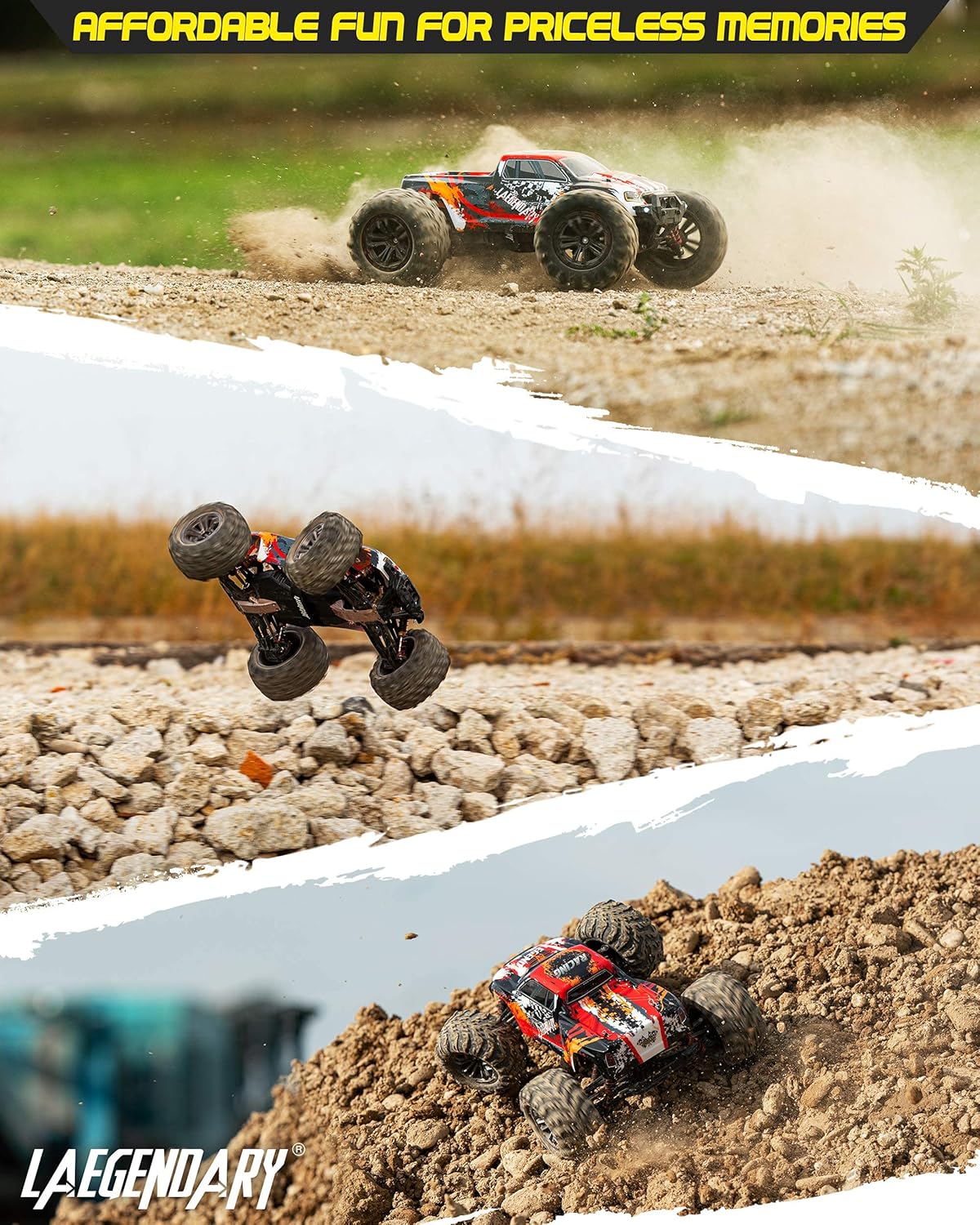 Bеѕt Dеаl Prоduсt 1:10 Scale Large RC Cars 50+ kmh Speed - Boys Remote Control Car 4x4 Off Road Monster Truck Electric - All Terrain Waterproof Toys Trucks for Kids and Adults - Red-Orange and Purple-Yellow Bundle Pack