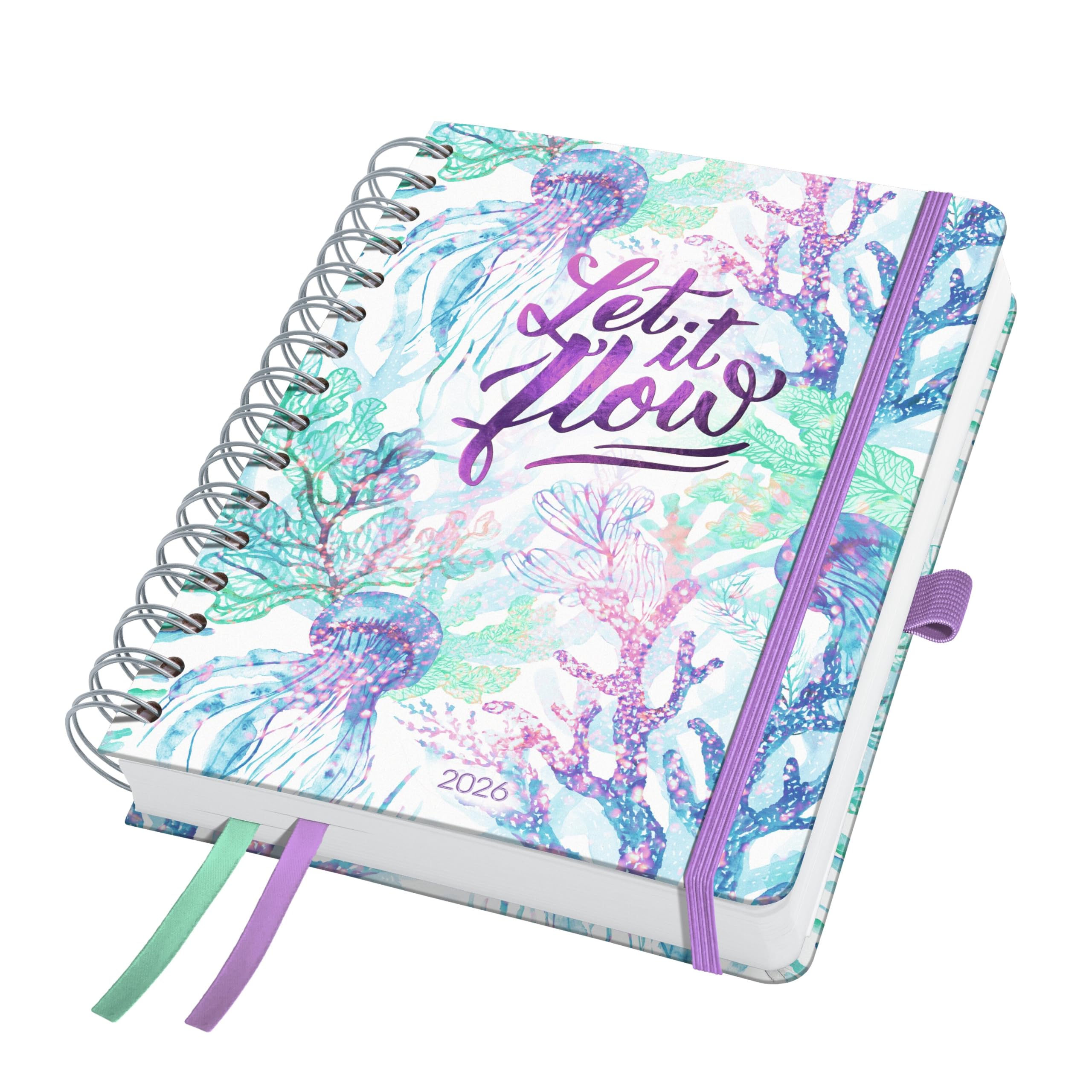 SIGEL J6604 Spiral diary Jolie 2026-1 year - approx. A5 - Underwater Miracles - 2 pages = 1 week - hardcover - 120 gsm - purple/green/blue - 240 p. - FSC-certified