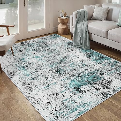 Miniatura 34 de Ciicool Alfombra abstracta moderna para sala de estar, 5 x 7 pies, lavable a máquina, antideslizante, alfombra contemporánea de pelo bajo para