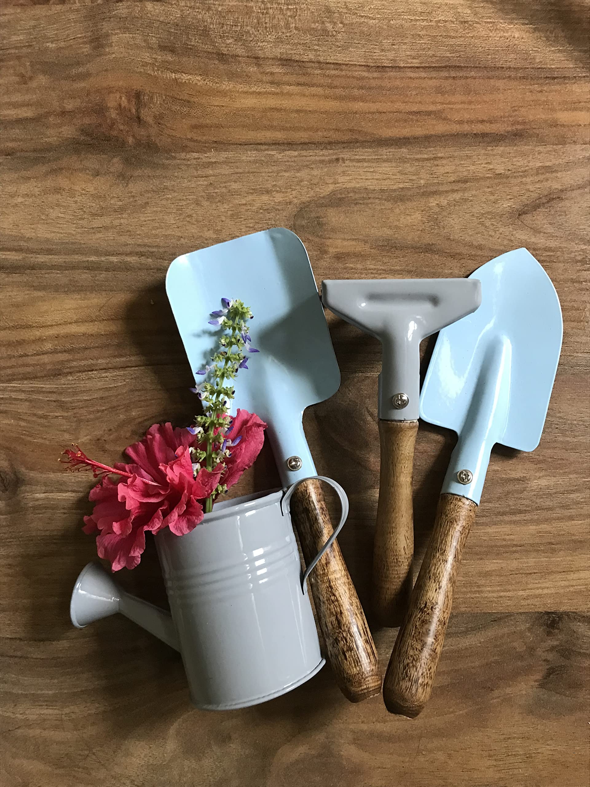 Toyroom-Room full of Smiles Wooden Gardening Kit Gardener Tools Set For Kids | Made of Metal with Sturdy Wooden Handle | Safe & Right Size for Children | Child-Size Metal Water Sprinkler Can (4 Piece) - Image 7 thumbnail