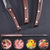Vista 6 de Juego de cuchillos japoneses de acero inoxidable de alto carbono forjado a mano, 3 piezas de cuchillos de cocina ultra afilados o corte de carne