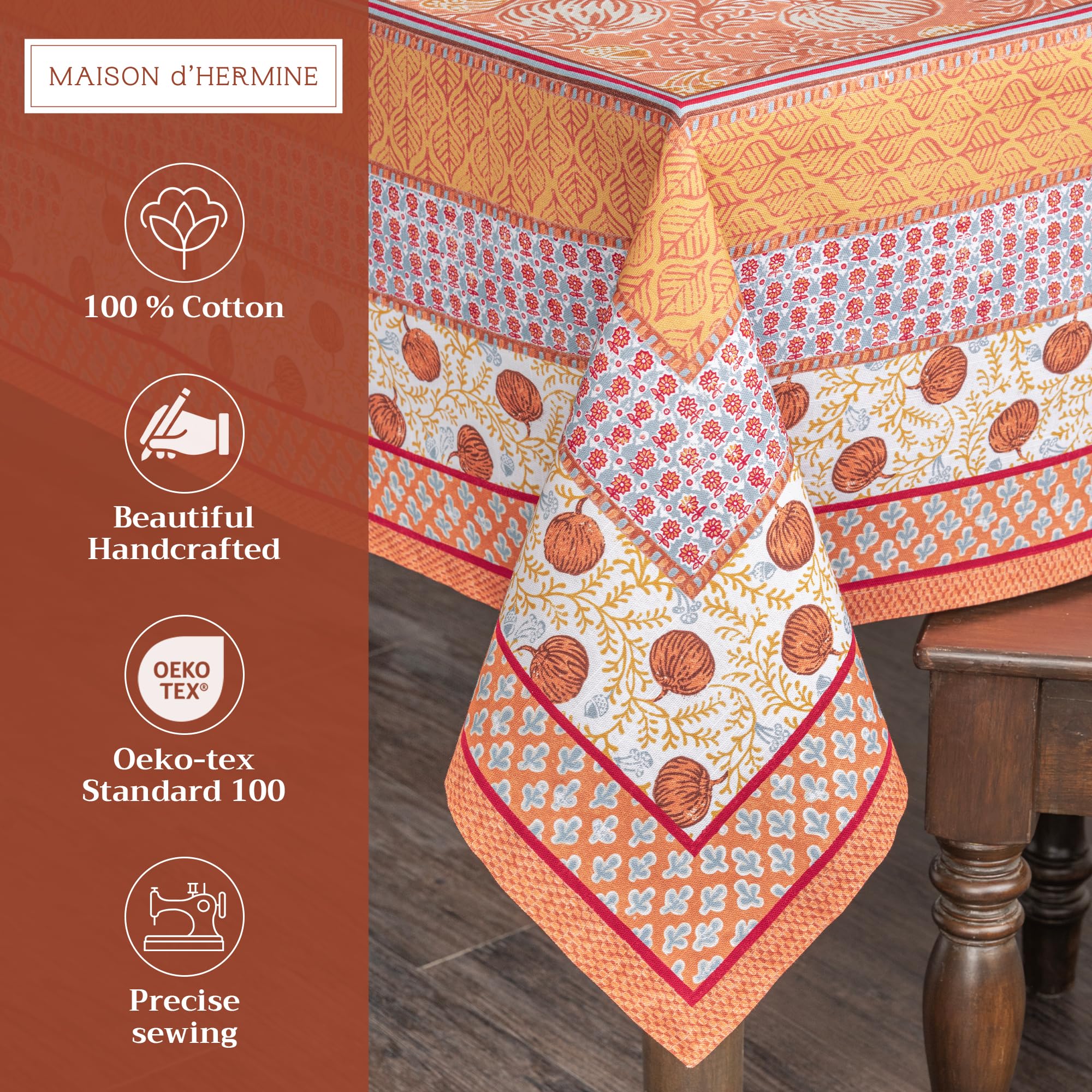 Maison d' Hermine Table Cloth Rectangle Table 100% Cotton 180 cm x 140 cm Tablecloth Reusable Everyday Use for Christmas Decorations Dining Farmhouse Home Party Festive (Harvest Festival) - Image 3