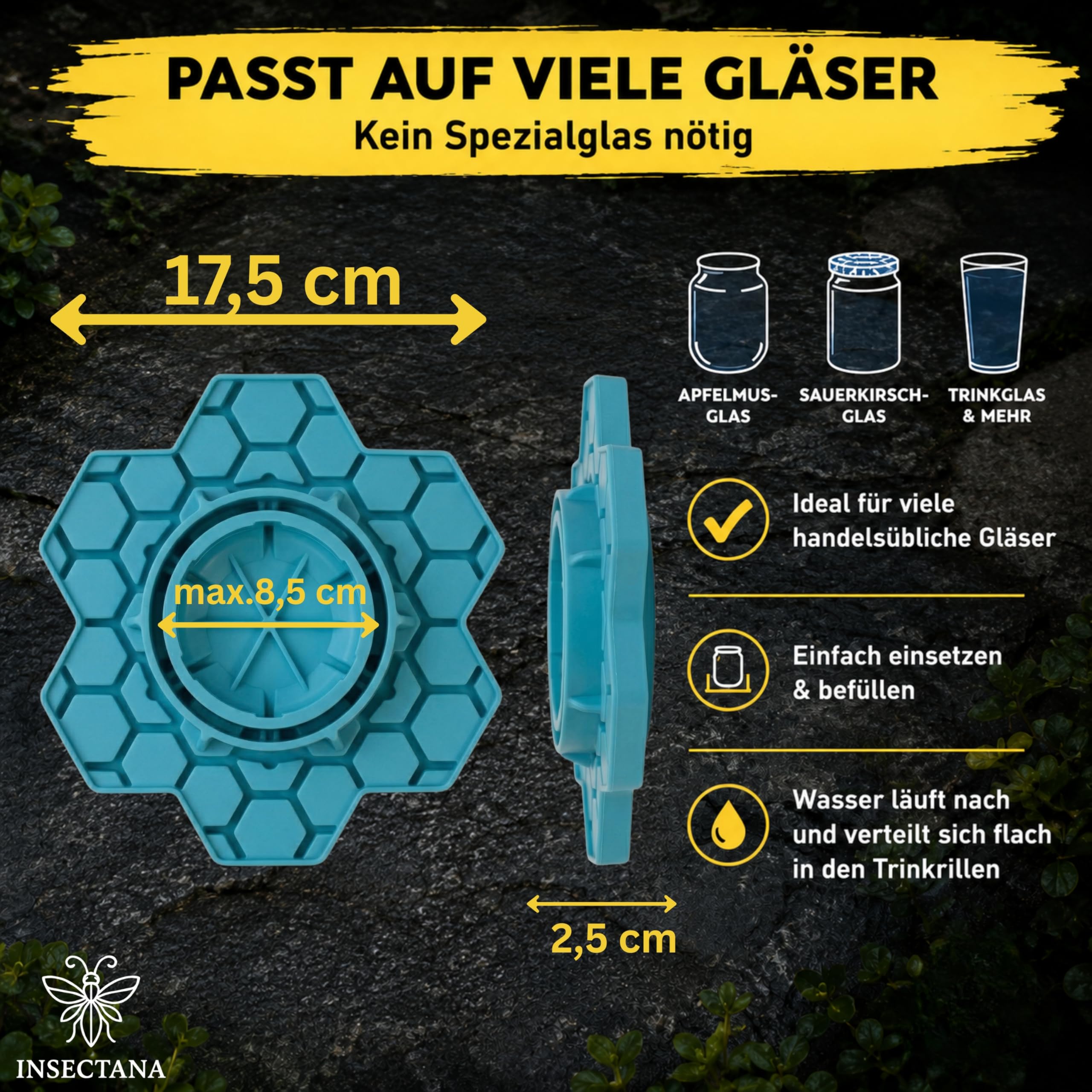 Bienentränke 2er Set Blau – Insektentränke aus BPA-freiem Silikon für Garten & Balkon – Wasserspender für Bienen Hummeln Schmetterlinge – UV-beständig Spülmaschinenfest Imker Zubehör