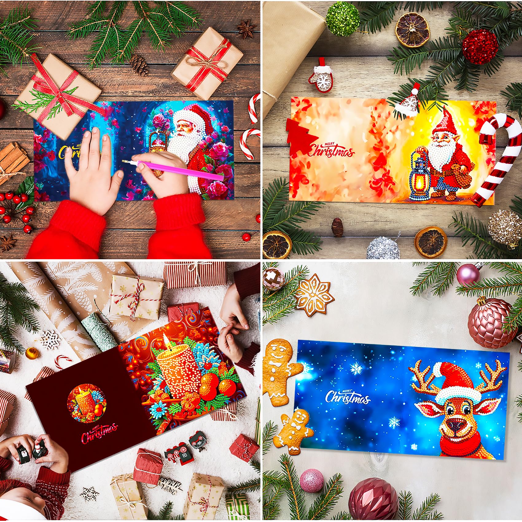 Kit 8 Biglietti Di Natale Con Diamond Painting - Albero, Babbo Natale E Auguri Con Strass E Adesivi - Foto 13