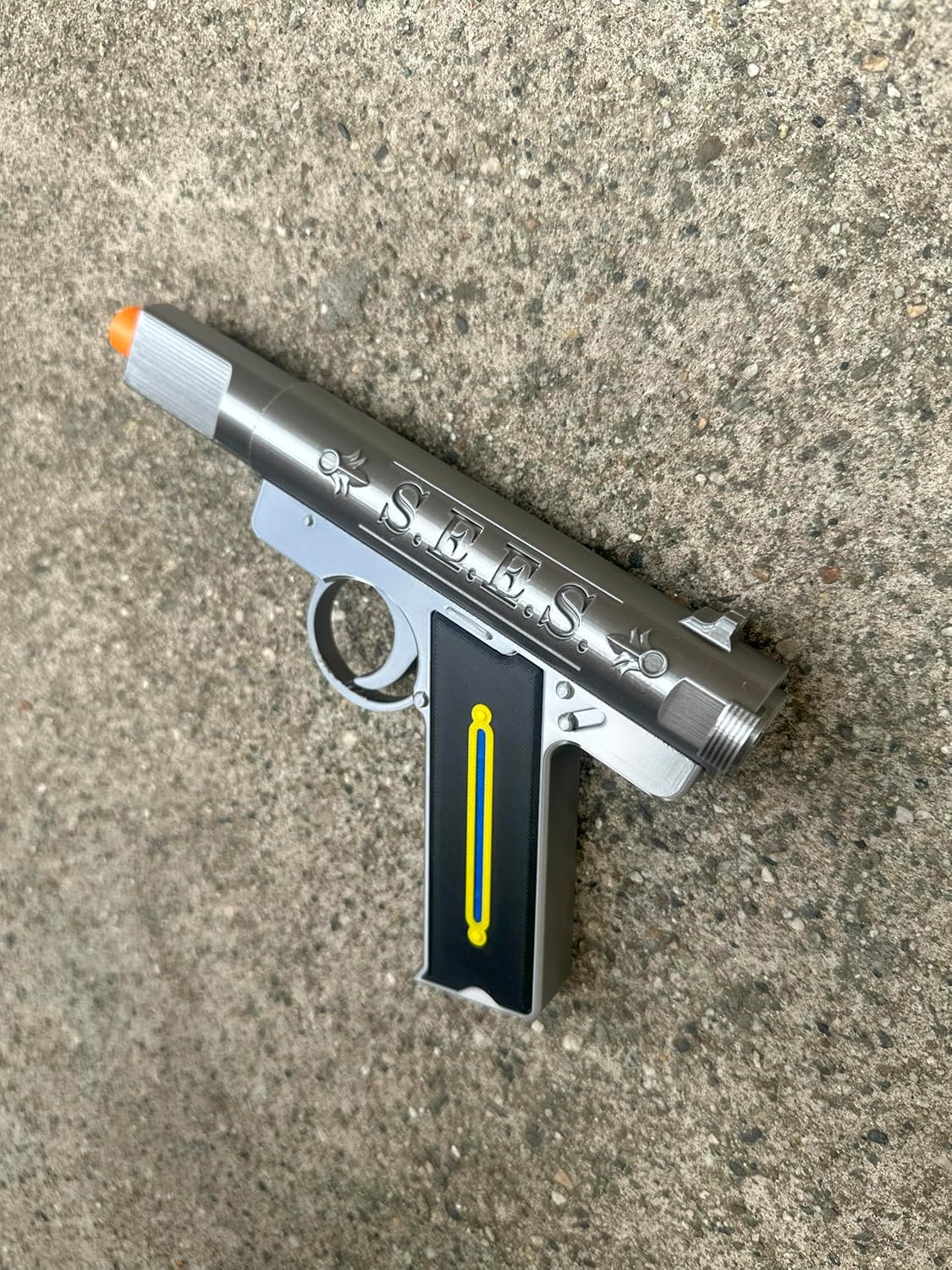 SEES Evoker Replica – Inspired by Persona 3 – 3D Printed Anime Cosplay Prop – Silver & Black with Engraved Details – Safe Non-Functioning Display Model