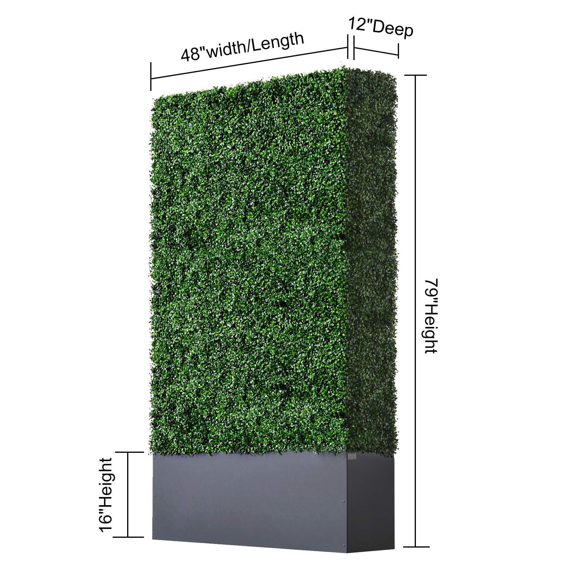 AGPL Upgraded Artificial Boxwood Hedge Wall with Dark Gray Stainless Steel Planter Box (79