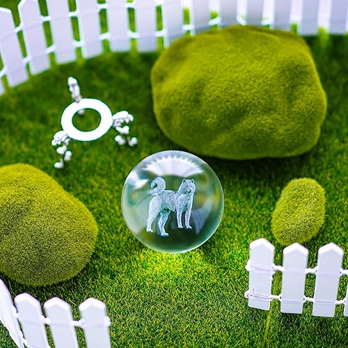 Miniatura 5 de Figura de perro Shiba Inu de vidrio 3D para decoración del hogar, bola de cristal de perro de 2.362 in con soporte de vidrio, pisapapeles para