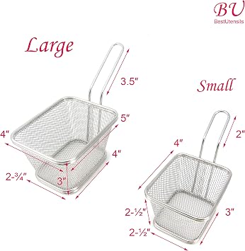Best Utensils Chips Fry Baskets Stainless Steel Mini Fryer Basket Strainer Serving Food Presentation Cooking Tool French Fries Basket (Small 4 inches)